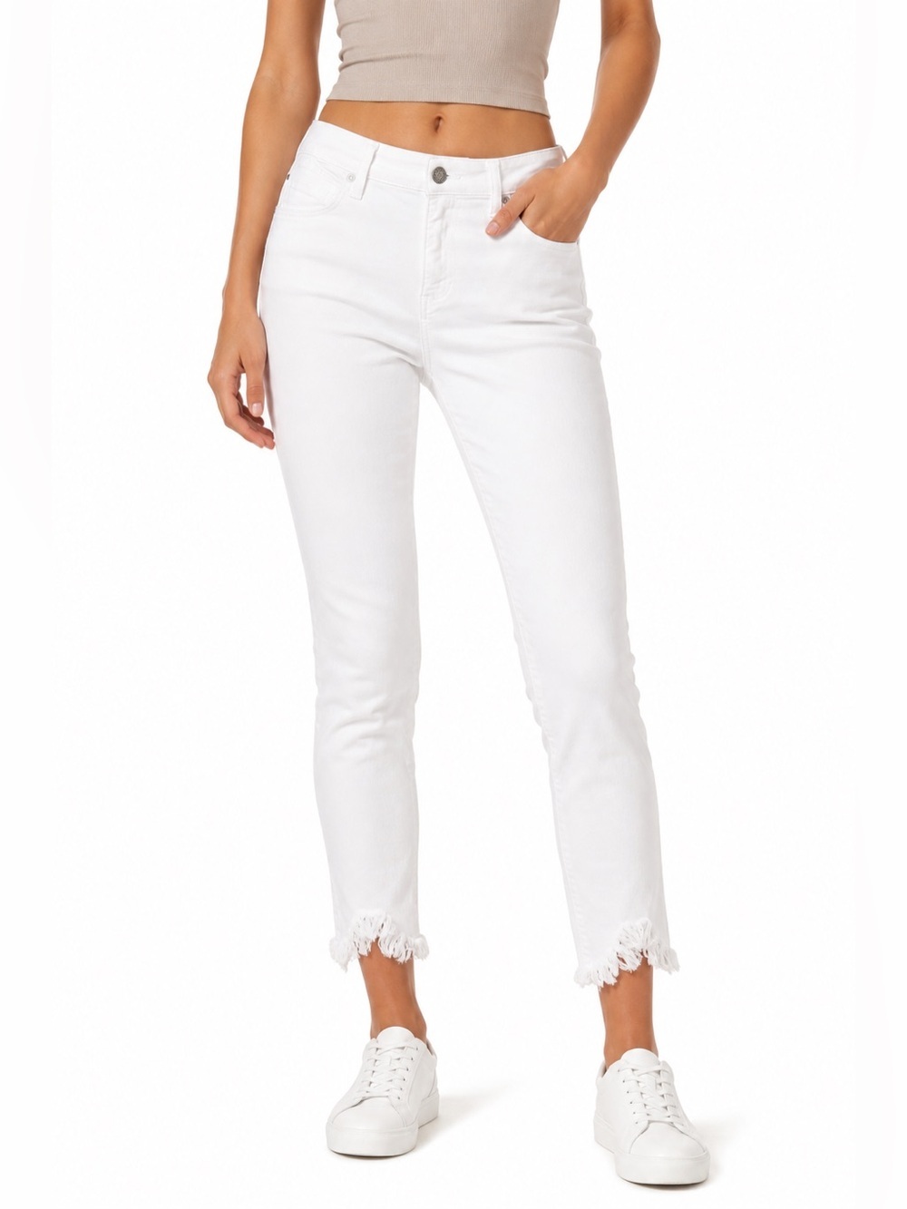 Cello White High Rise Skinny Jeans Raw Frayed Hem Size 11